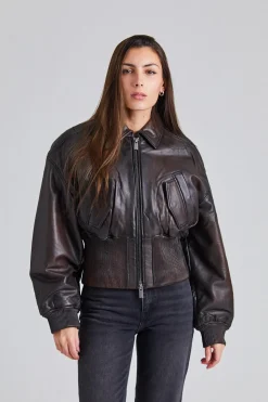 Saphra Leather Jacket Dk Brown