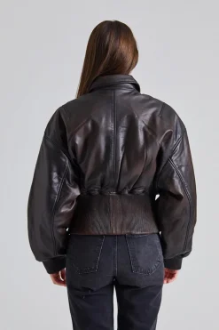 Saphra Leather Jacket Dk Brown
