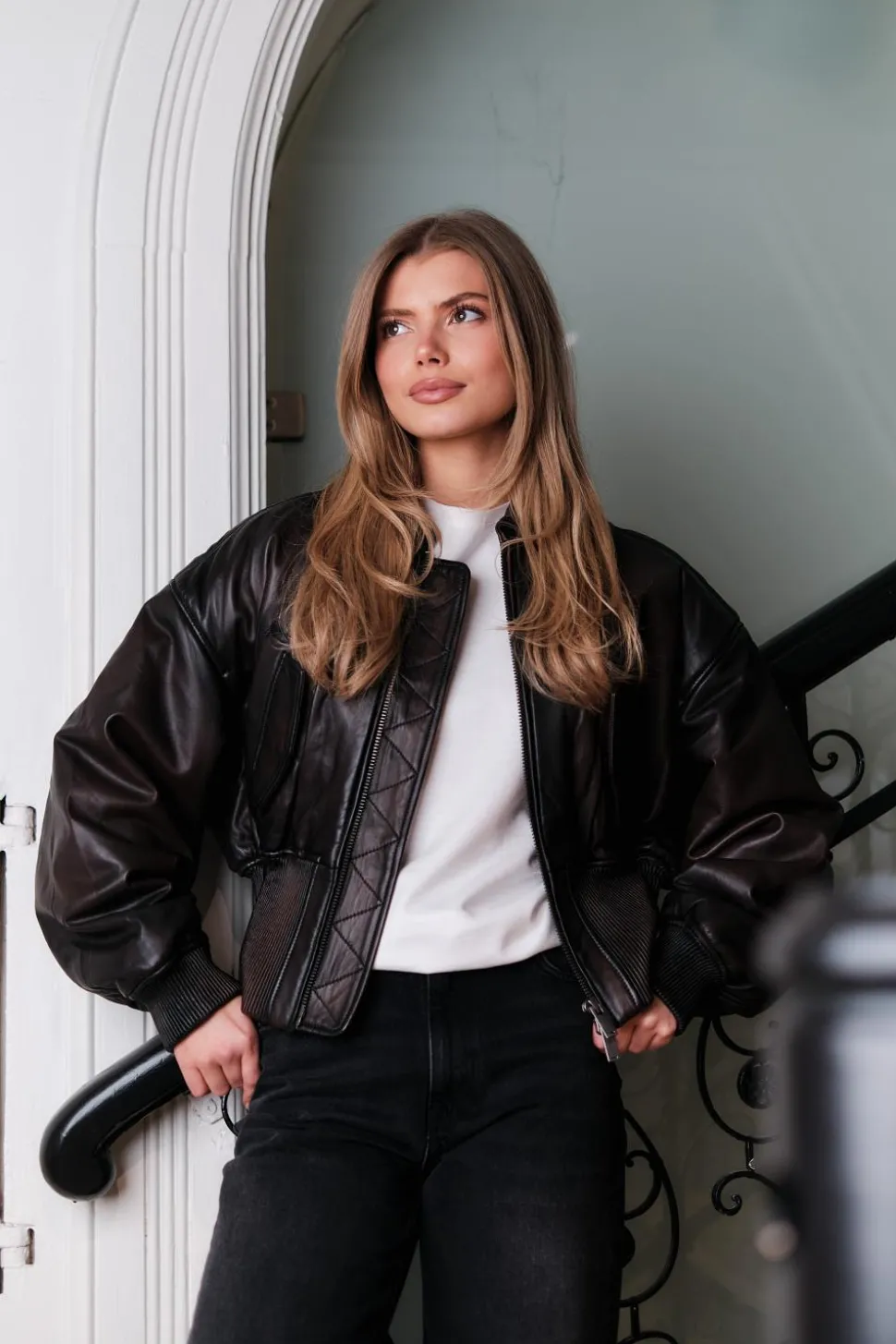 Saphra Leather Jacket Dk Brown
