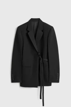 Satin-Lapel Wrap Blazer Black