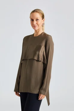 Satin-Sash Crepe Top Bay Leaf
