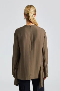 Satin-Sash Crepe Top Bay Leaf