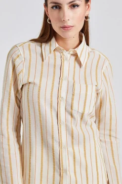 Seersucker Stripe Shirt Chalk White Caramel