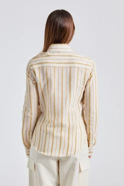 Seersucker Stripe Shirt Chalk White Caramel