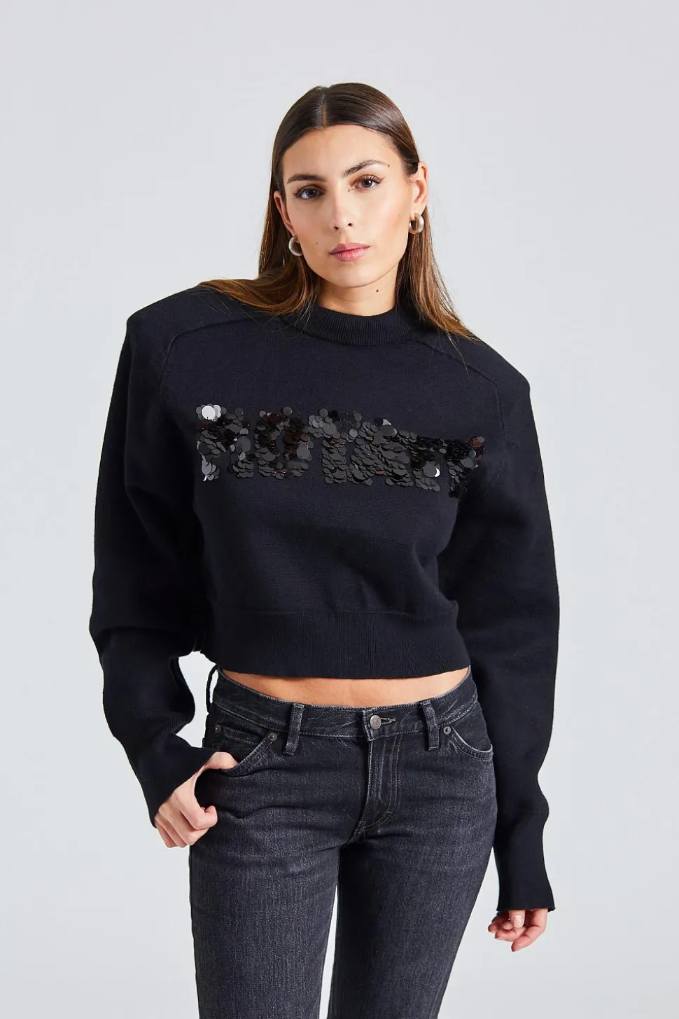 Sequin Logo Sweater Black