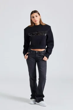 Sequin Logo Sweater Black
