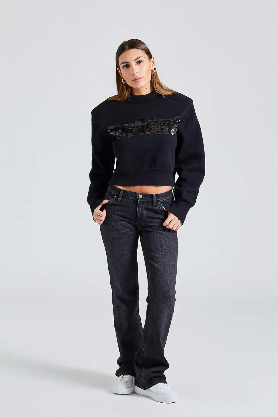 Sequin Logo Sweater Black
