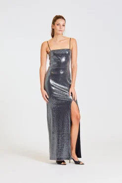 Sequin Maxi Slit Dress Black