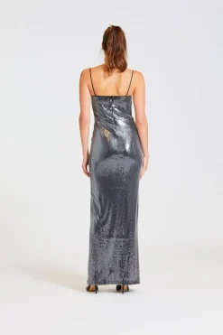 Sequin Maxi Slit Dress Black