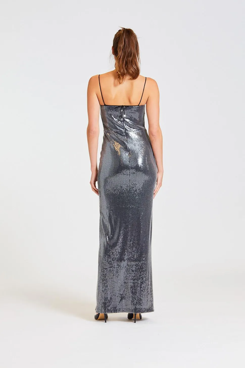 Sequin Maxi Slit Dress Black