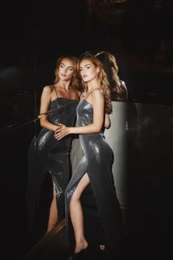 Sequin Maxi Slit Dress Black