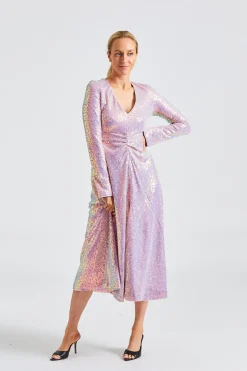 Sequin Midi Dress Sachet Pink
