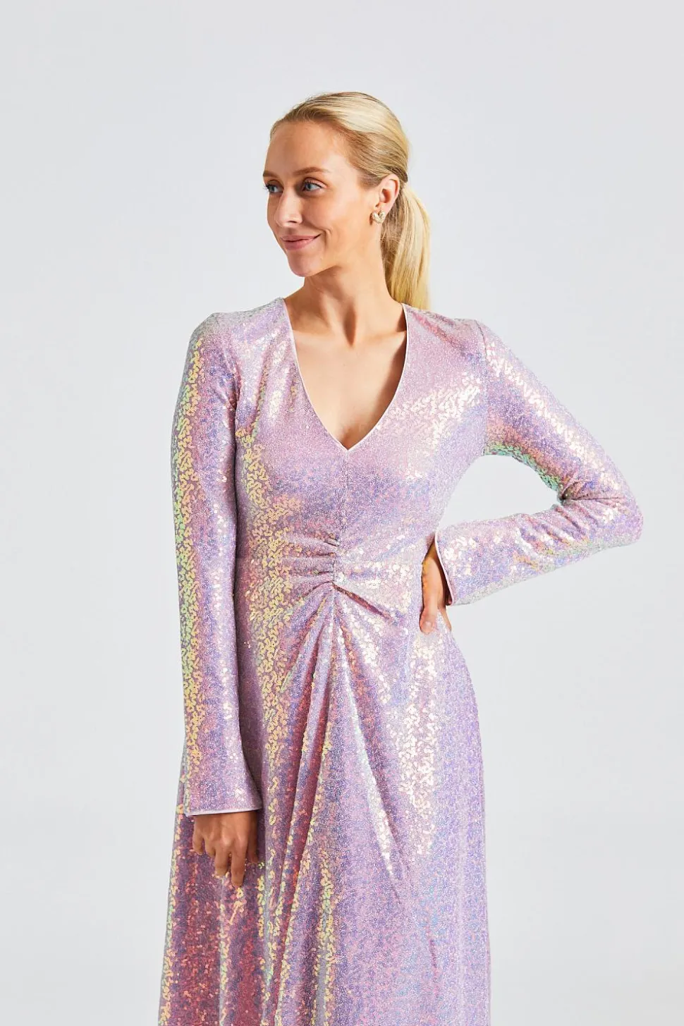 Sequin Midi Dress Sachet Pink