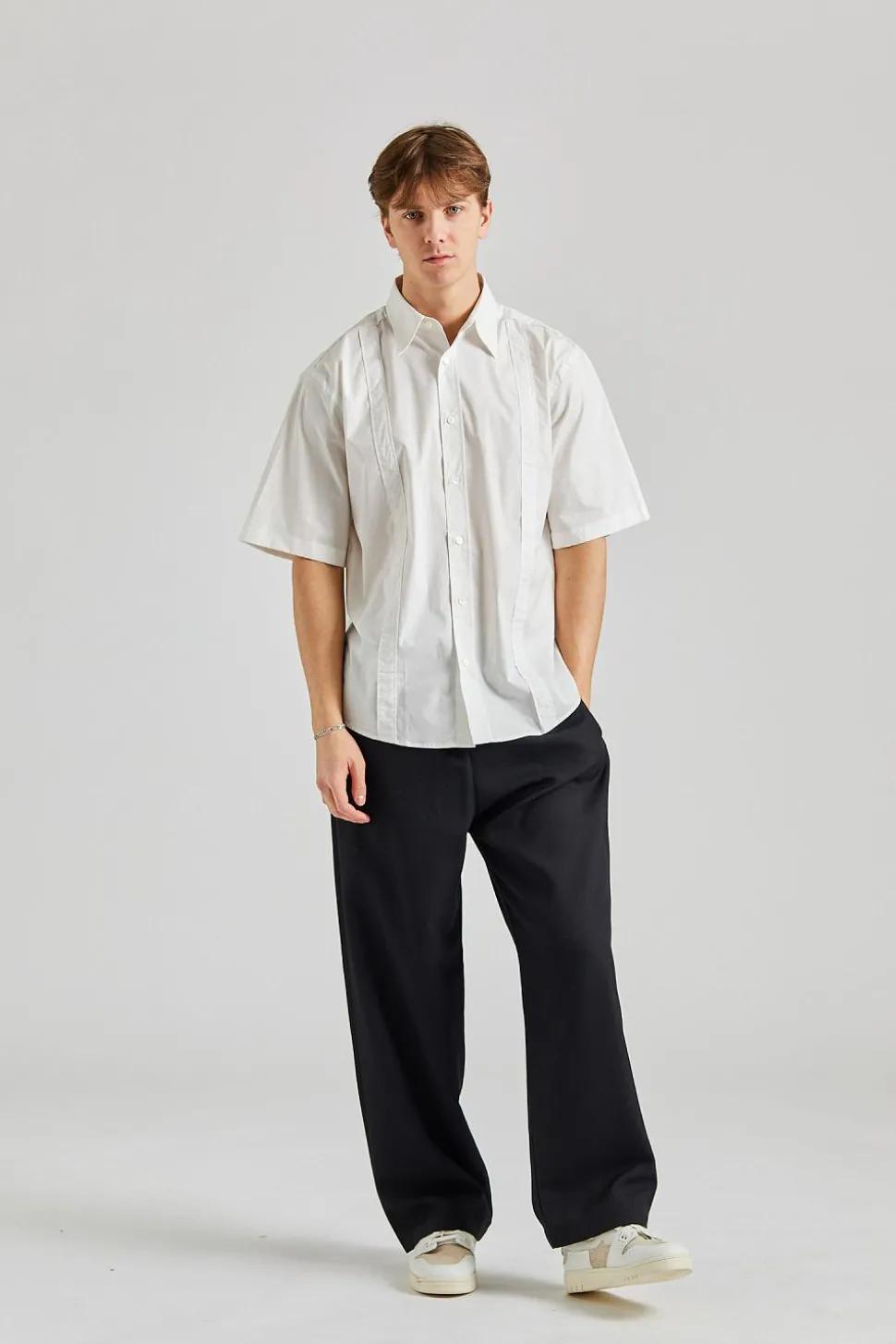 Short Sleeve Button-up Shirt White FN-MN-SHIR000742