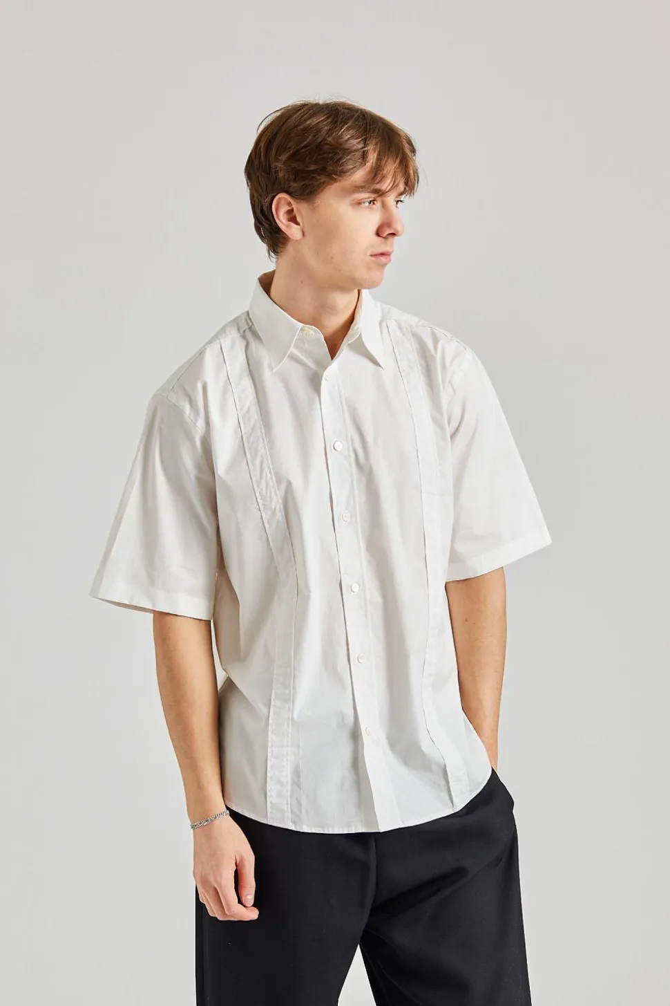 Short Sleeve Button-up Shirt White FN-MN-SHIR000742