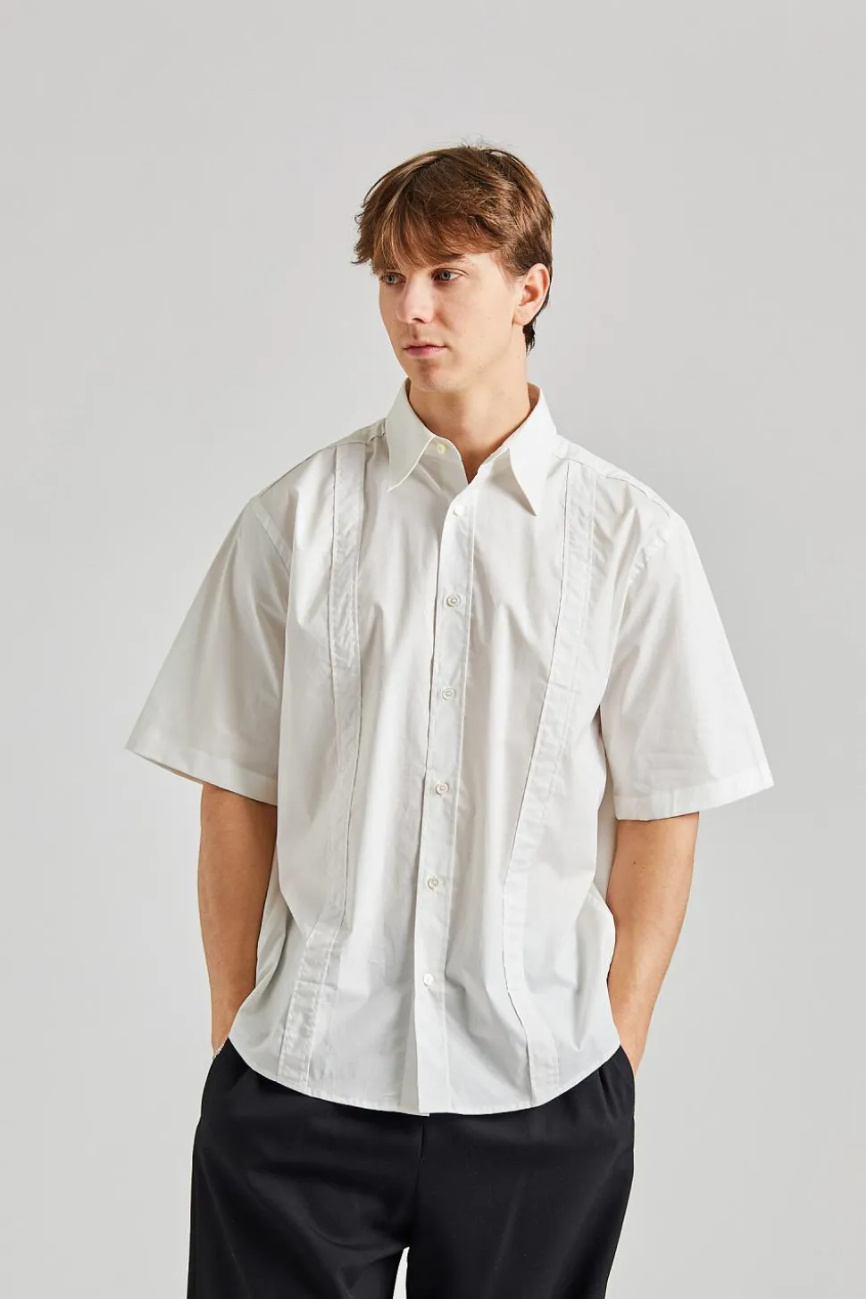 Short Sleeve Button-up Shirt White FN-MN-SHIR000742