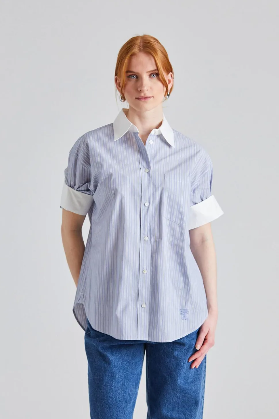 Short Sleeve Shirt Blue/White FN-WN-BLOU001135