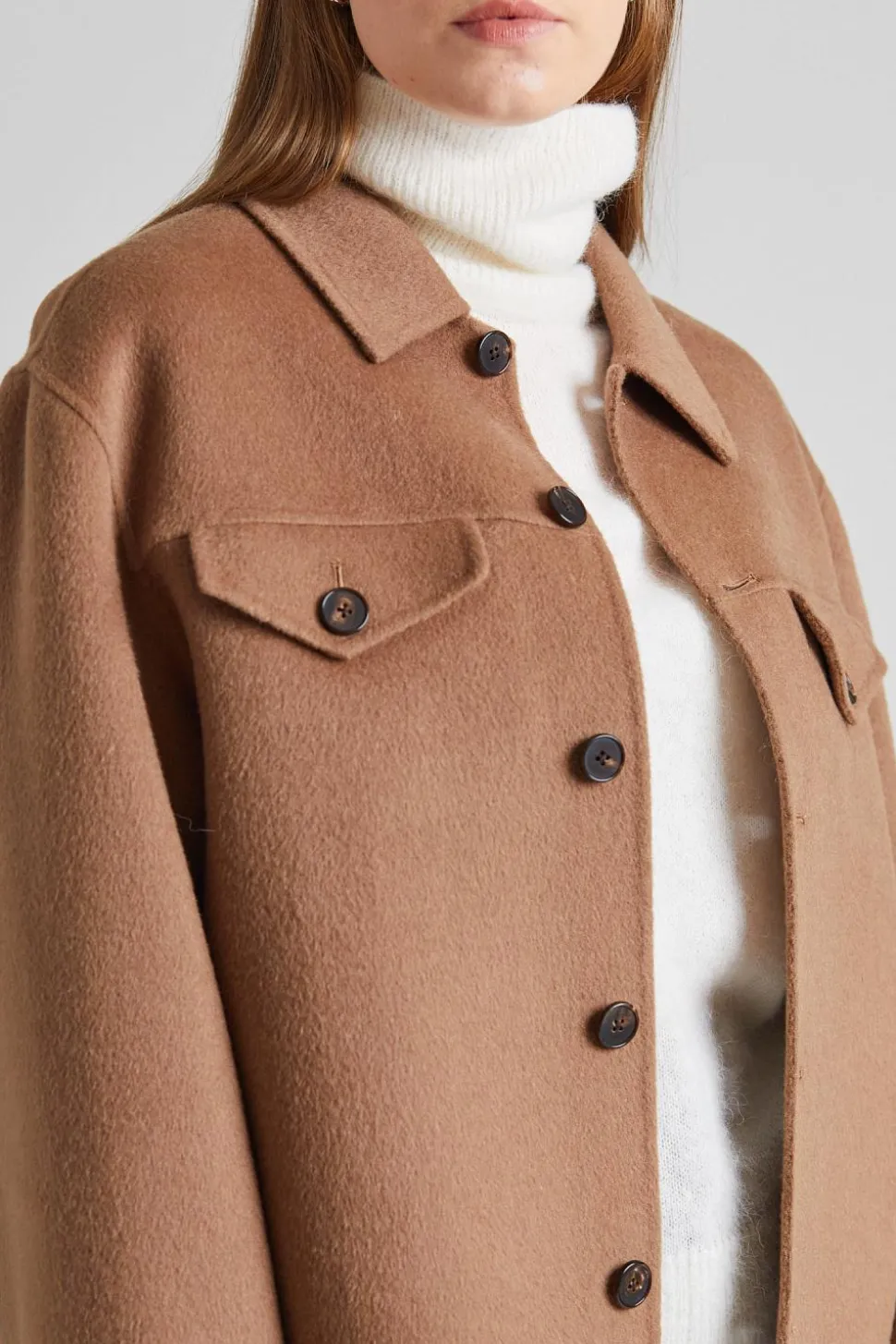 Short Wool Cashmere Jacket Dark Khaki