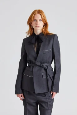 Shrunken Collarless Jacket Charcoal