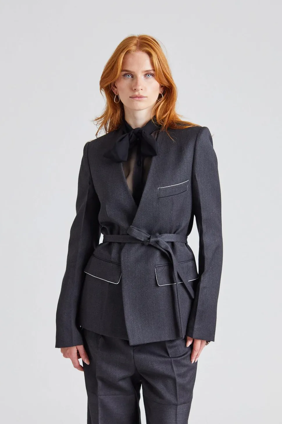 Shrunken Collarless Jacket Charcoal