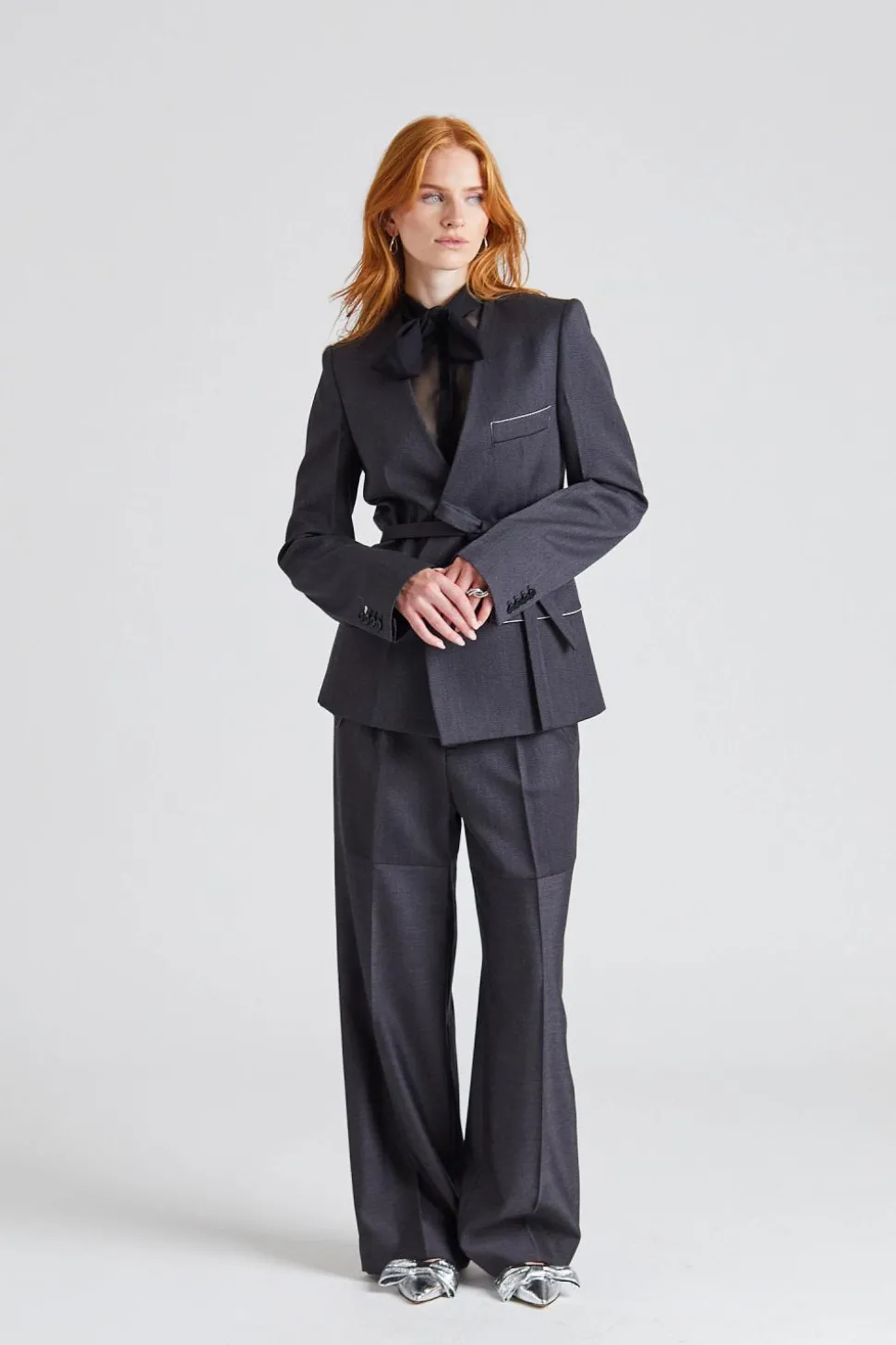 Shrunken Collarless Jacket Charcoal
