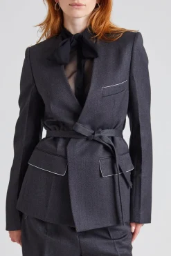 Shrunken Collarless Jacket Charcoal