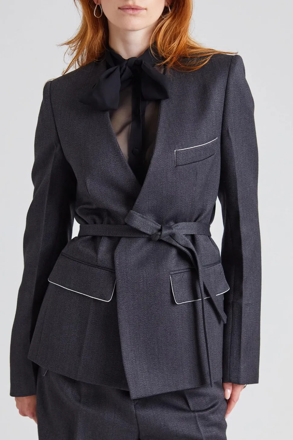 Shrunken Collarless Jacket Charcoal