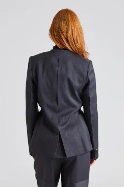 Shrunken Collarless Jacket Charcoal