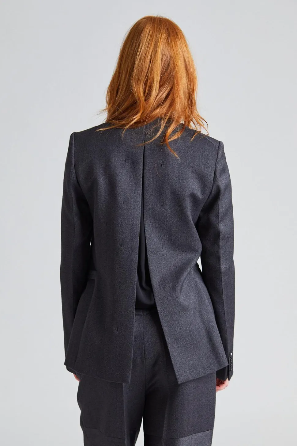 Shrunken Collarless Jacket Charcoal