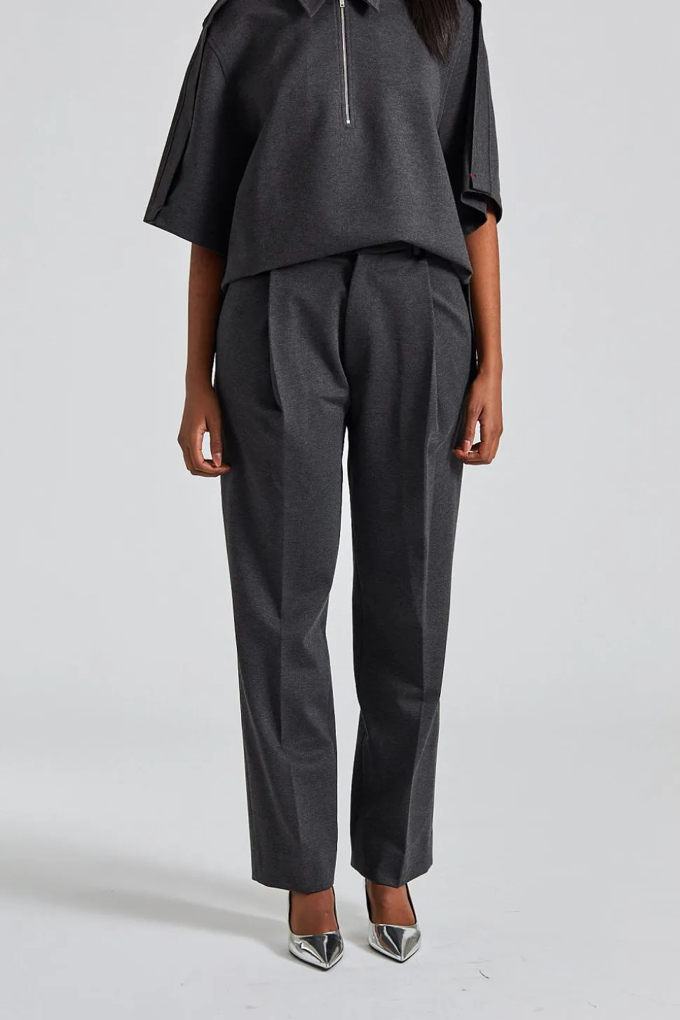 Single Pleat Trouser Steel Grey Melange