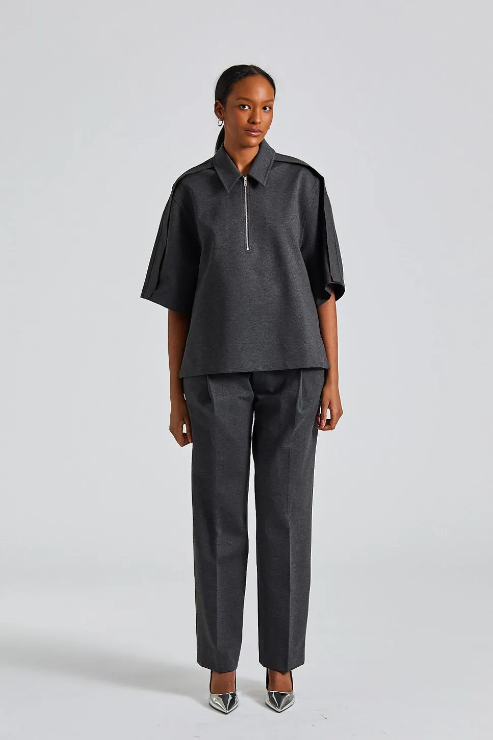 Single Pleat Trouser Steel Grey Melange