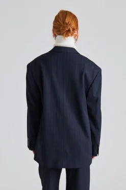 Single-Breasted Suit Jacket Navy Blue FN-WN-SUIT000613