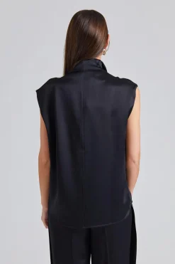 Sleeveless Funnel-neck top Black