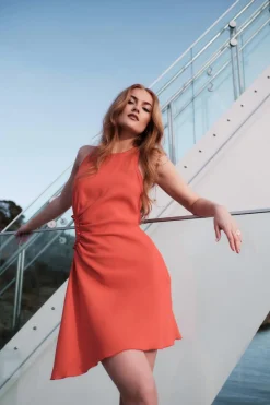 Sleeveless Gather Detail Mini Dress Scarlet