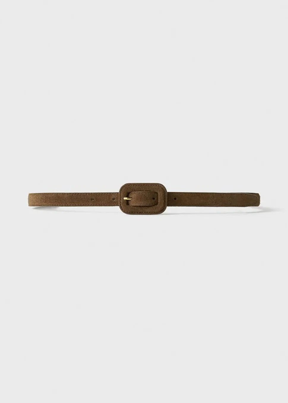 Slim Covered Buckle Suede Belt Brown
