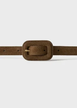 Slim Covered Buckle Suede Belt Brown
