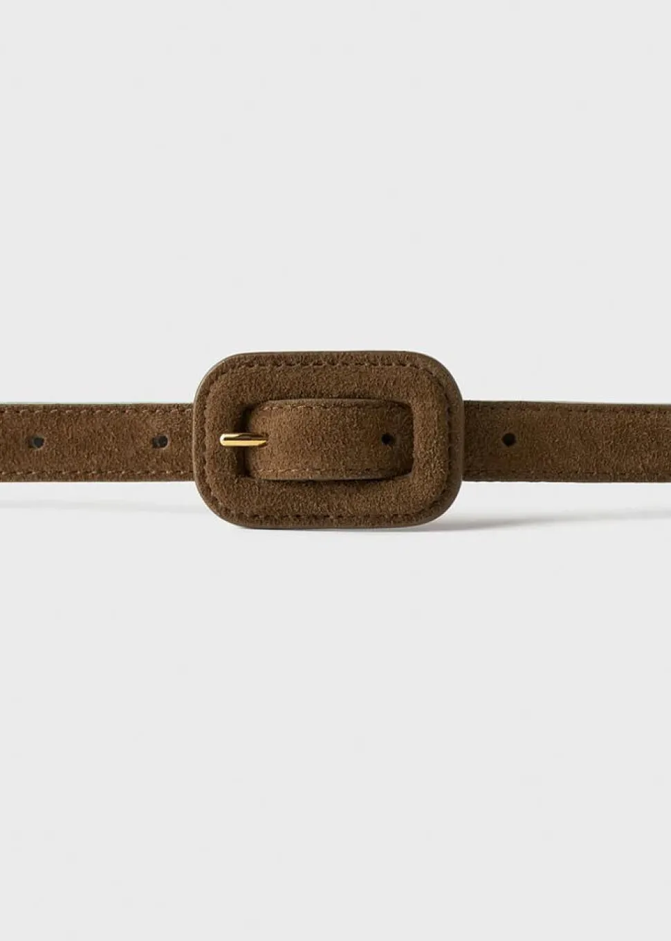 Slim Covered Buckle Suede Belt Brown