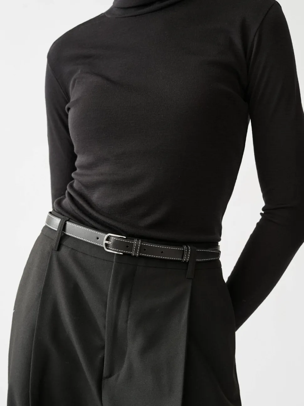 Slim Leather Belt Black