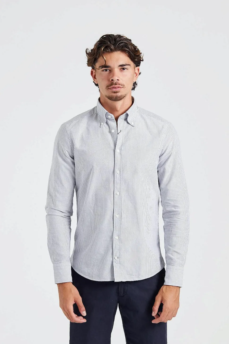 Slimline Casual Blue Stripe Oxford