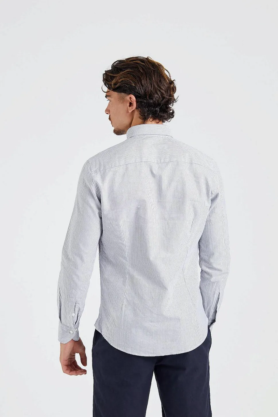 Slimline Casual Blue Stripe Oxford