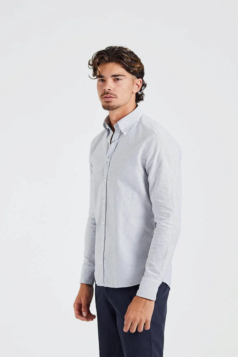 Slimline Casual Blue Stripe Oxford
