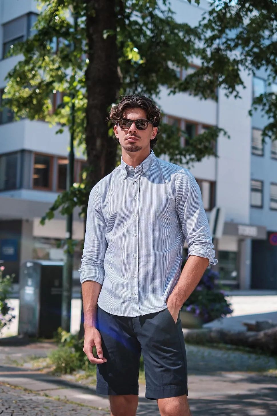 Slimline Casual Blue Stripe Oxford