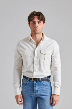 Slimline Double Pocket Western Shirt White
