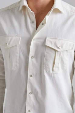 Slimline Double Pocket Western Shirt White