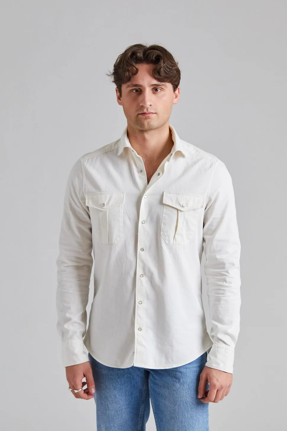 Slimline Double Pocket Western Shirt White