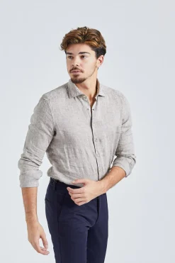 Slimline Linen Shirt Beige
