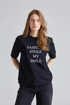 Slogan Tee Black Fashion Stole My Smile