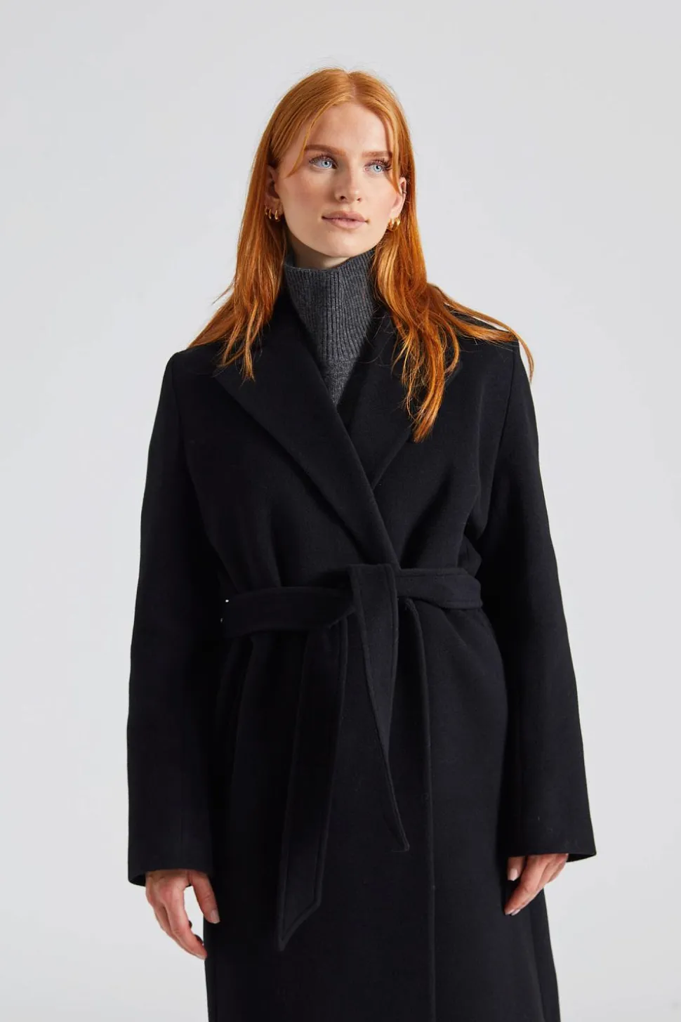 Soft Wool Belted Coat Black