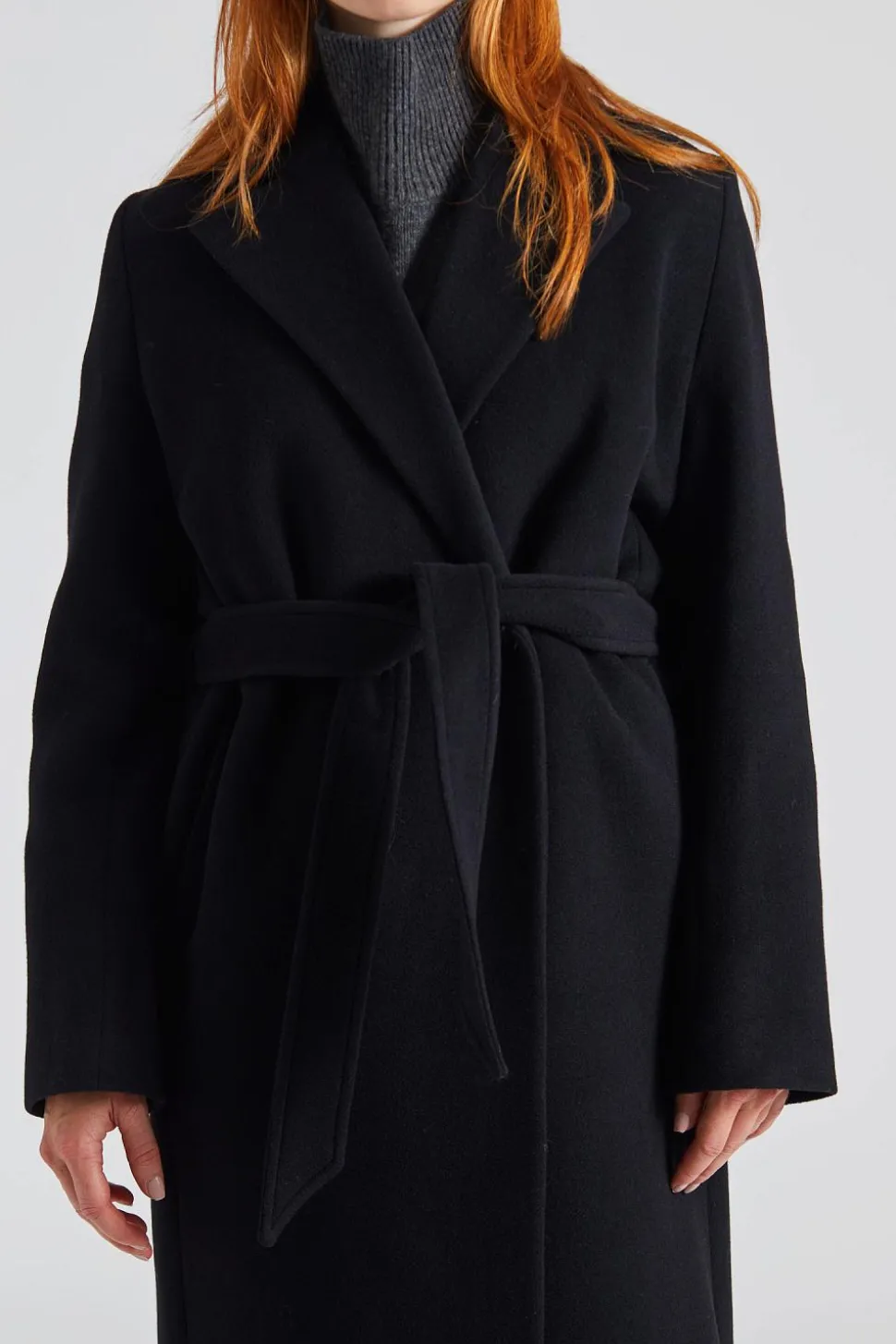 Soft Wool Belted Coat Black