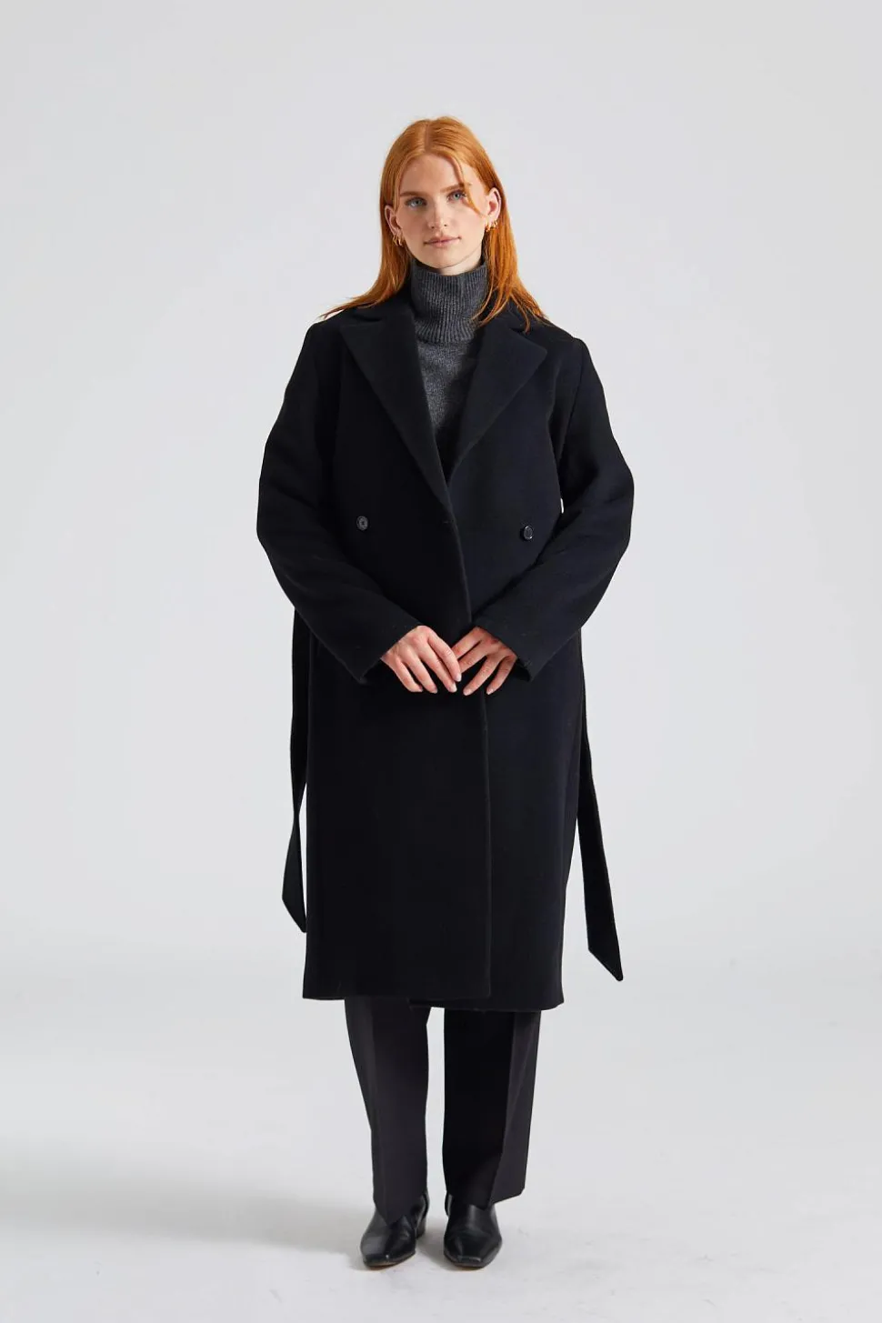 Soft Wool Belted Coat Black